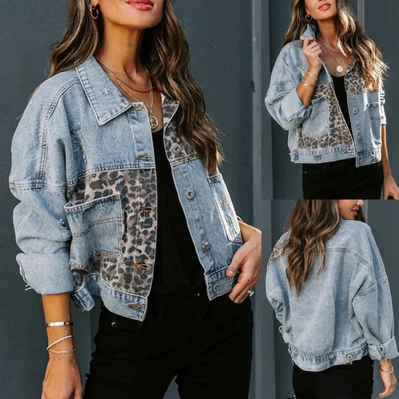 Women's Distressed Denim Jeans Outfits Coat Spring Fall Ripped Jeans Outerwear D